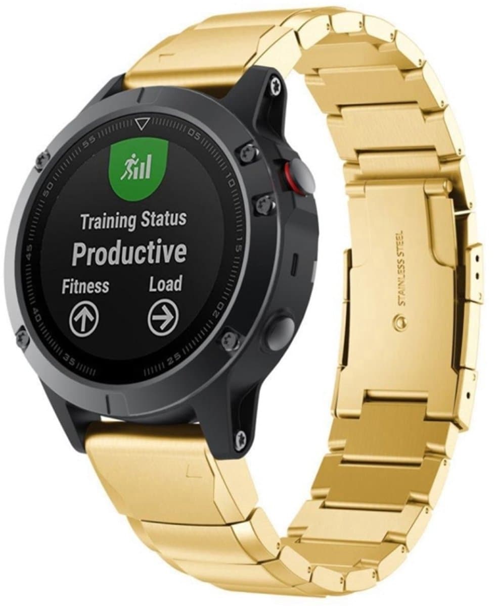 Snelle demontage stalen polsband horlogeband voor Garmin Fenix 5 x 26 mm (goud)