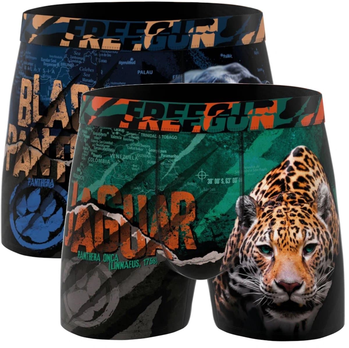 Freegun heren boxershorts - microvezel - 2-pack - maat M - Jaguar / zwarte panter