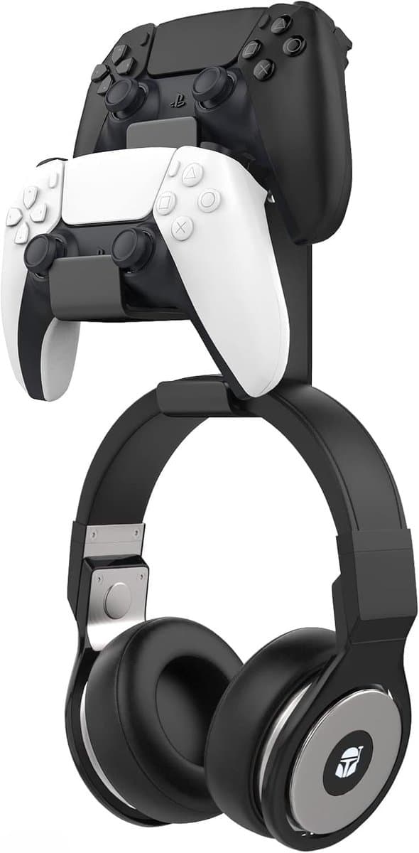 Dual Gamepad Controller en Hoofdtelefoon Hanger voor Xbox, PS en PC - Wandmontage voor Alle Universele Headsets, Zwart