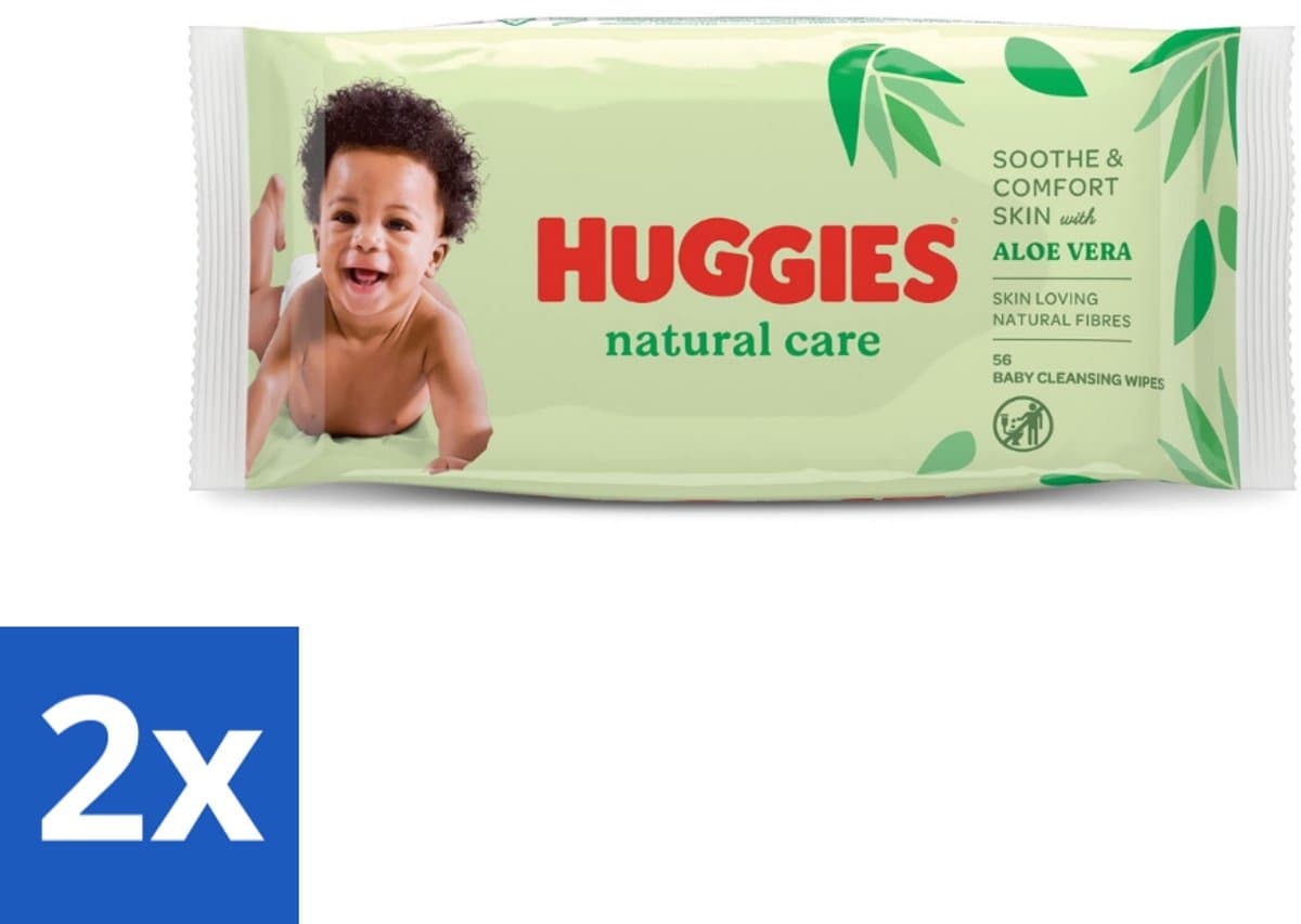 2 x Huggies - Billendoekjes - Huidvriendelijk - Met Aloë Vera - 56 Babydoekjes - Billendoekjes - Babybillendoekjes - Natuurlijke Billendoekjes - Billendoekjes Met Aloë Vera - Billendoekjes Met Vitamine E