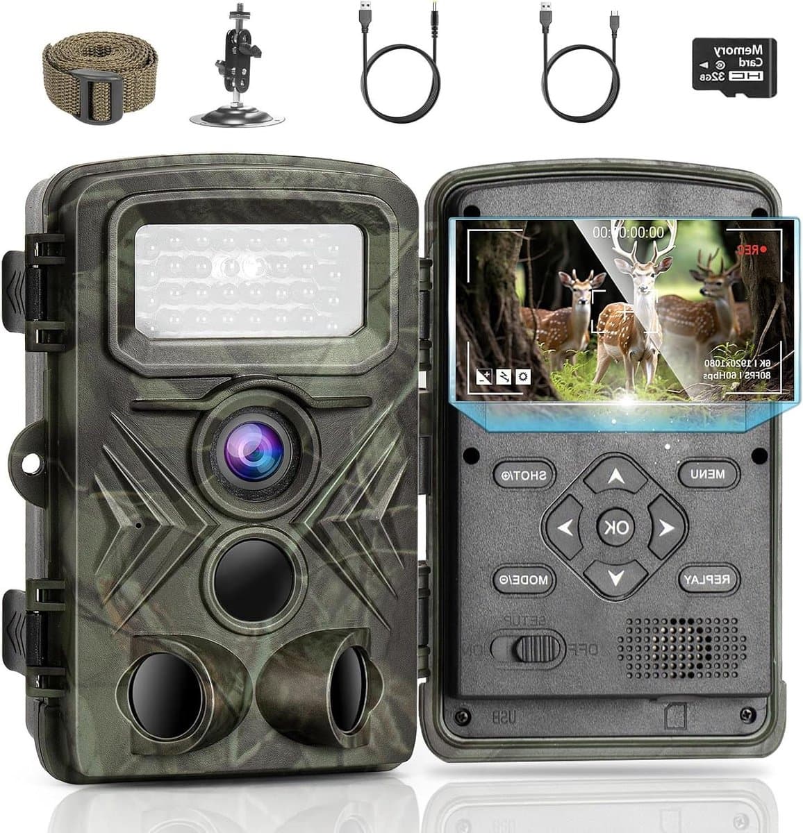 Wildcamera - Nachtzicht Camera - Natuur Observatie - 48 MP Ultra HD - 14 x 8 x 6 cm - Groen
