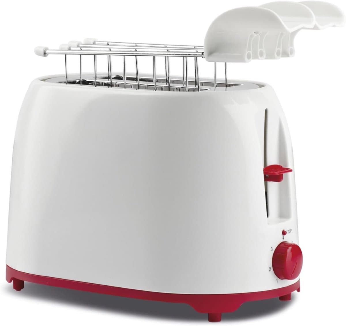 Allvia® Tosti Apparaat Broodrooster - Broodrooster met Tostiklemmen - Tosti Broodrooster - Tangen van Roestvrij Staal - met Kruimelvanger - Wit/Rood - 27cm x 17cm x 18cm