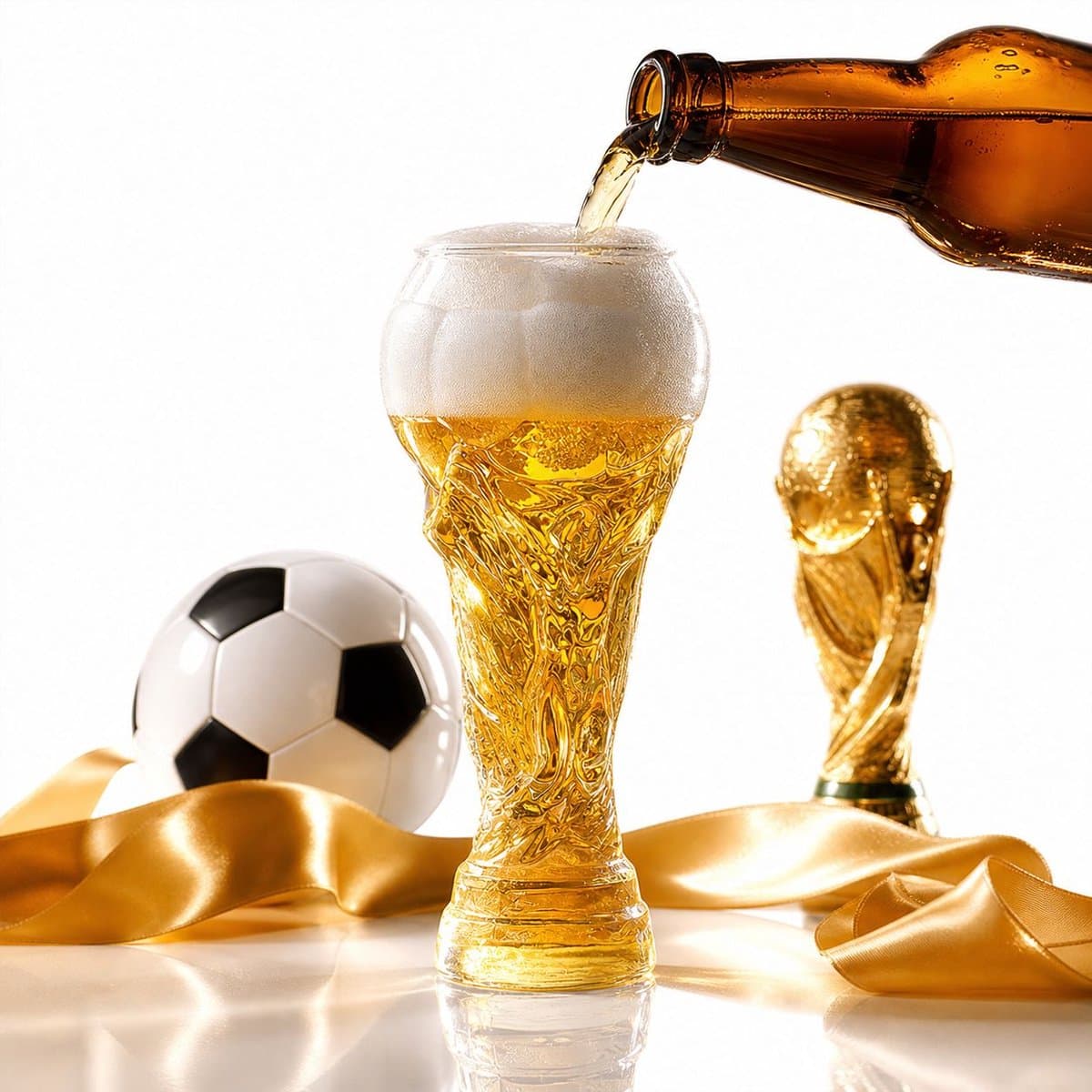VHV - Bierglazen - Bierglas WK 2026 - Voetbal Bierglas - Grote Bierpul Wereldbeker Vorm - Kampioenschap Trofee Vlas - Cadeau voor Mannen en Vader - 450 ML