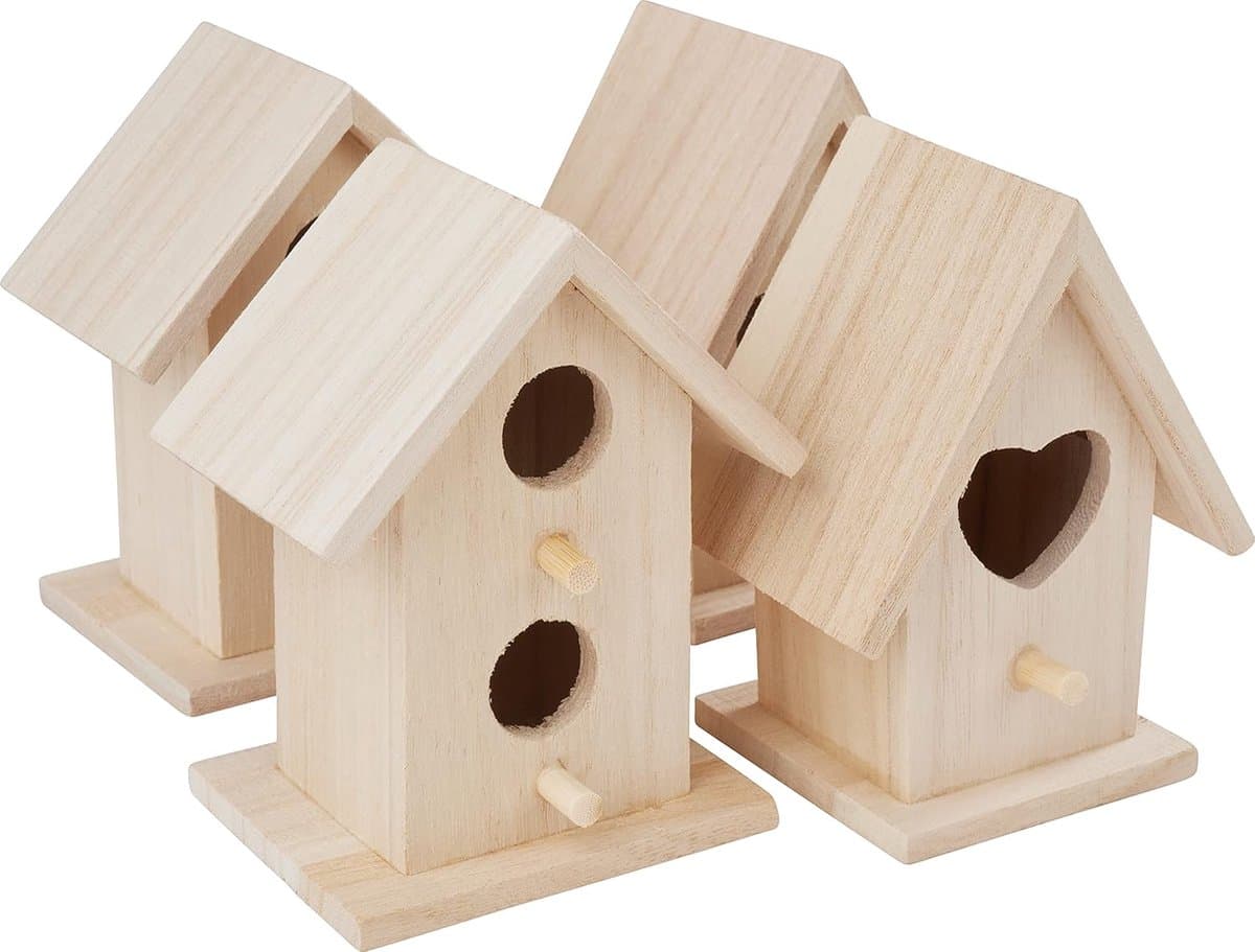 Set van 4 decoratieve vogelhuisjes - Miniatuur nestkasten voor binnen en buiten