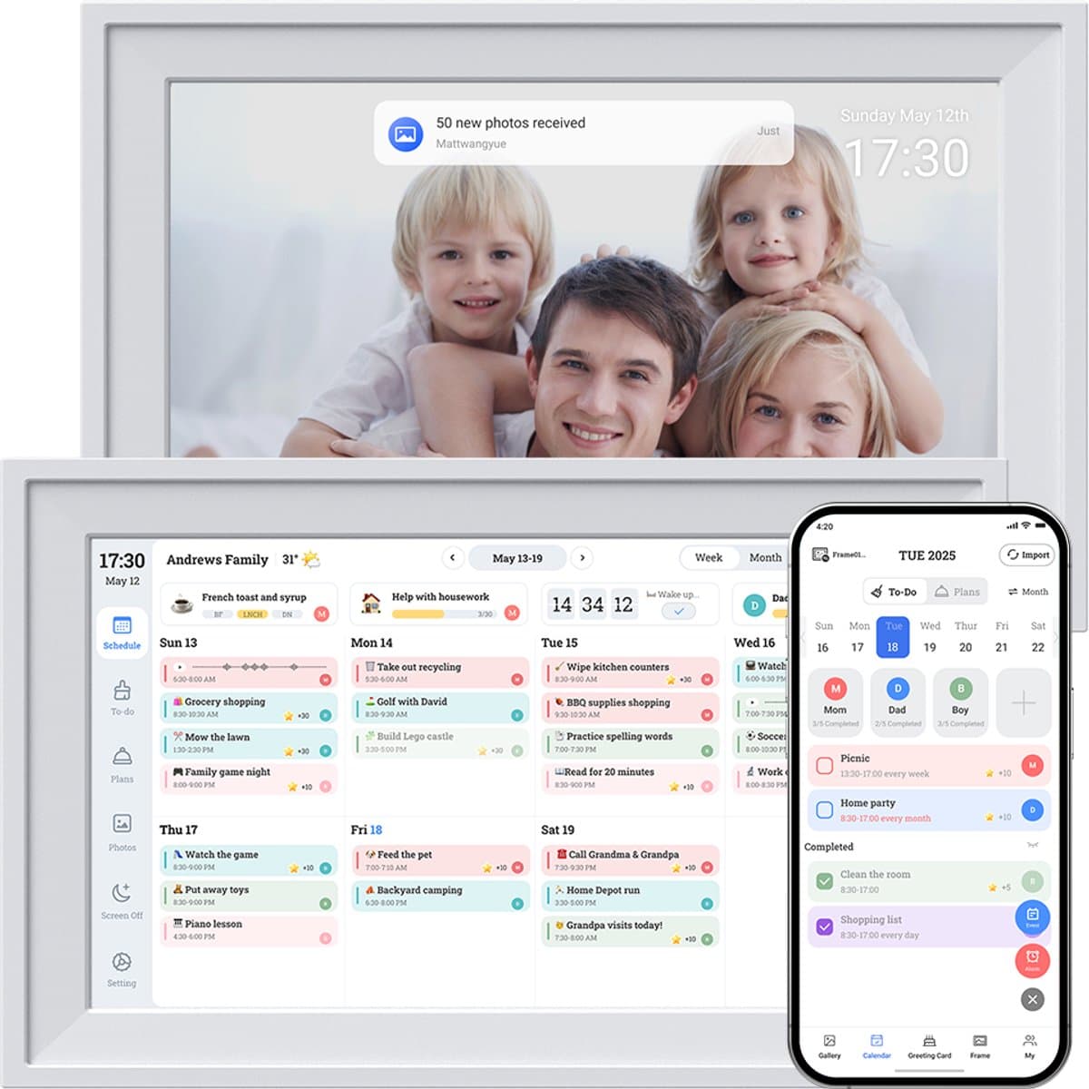 Dutch Wanted Digitale Fotolijst – Digitale Kalender – Dementieklok – 10.1 Inch – WiFi – Touchscreen – Wit