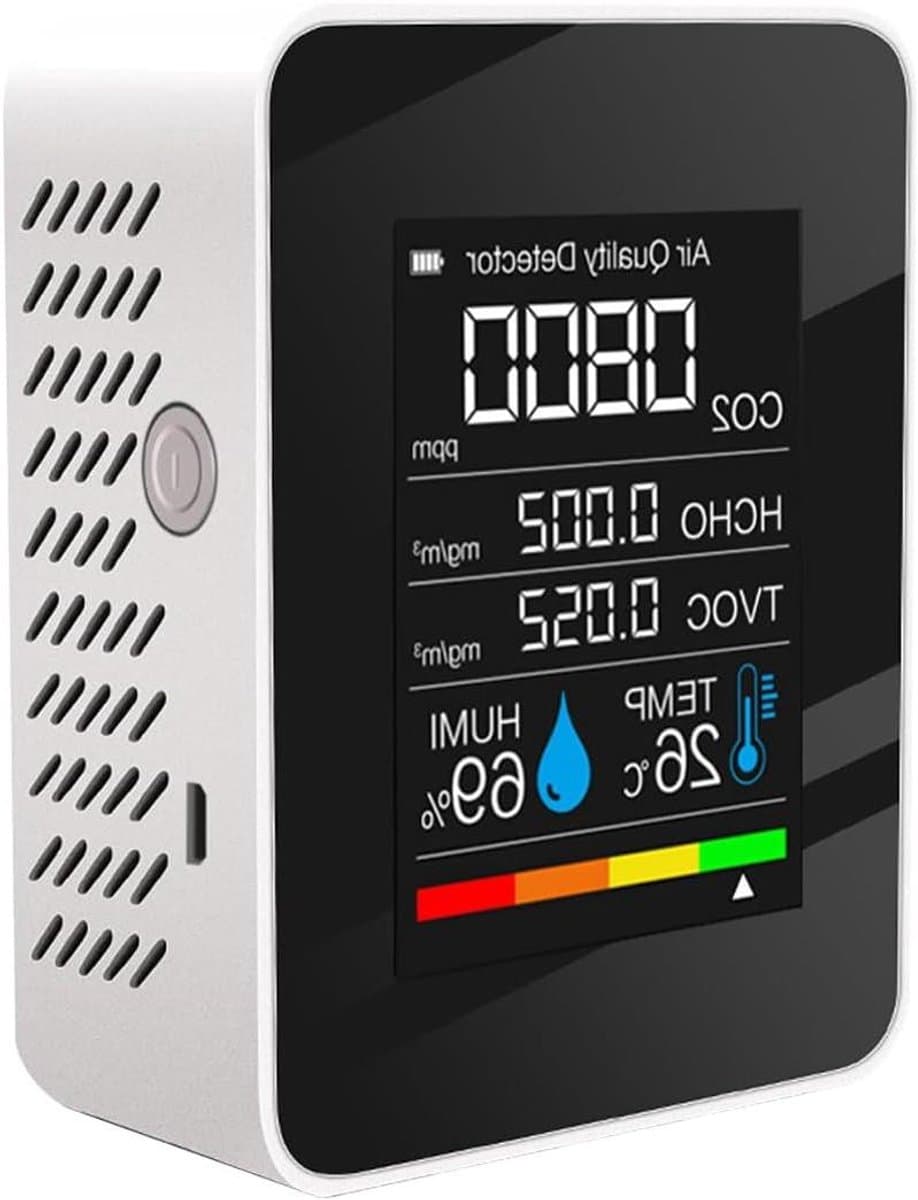 Luchtkwaliteit Monitor - CO2 Meter Detector - Binnenlucht Meten - 5-in-1 Multifunctioneel - 1200mAh Batterij - Wit
