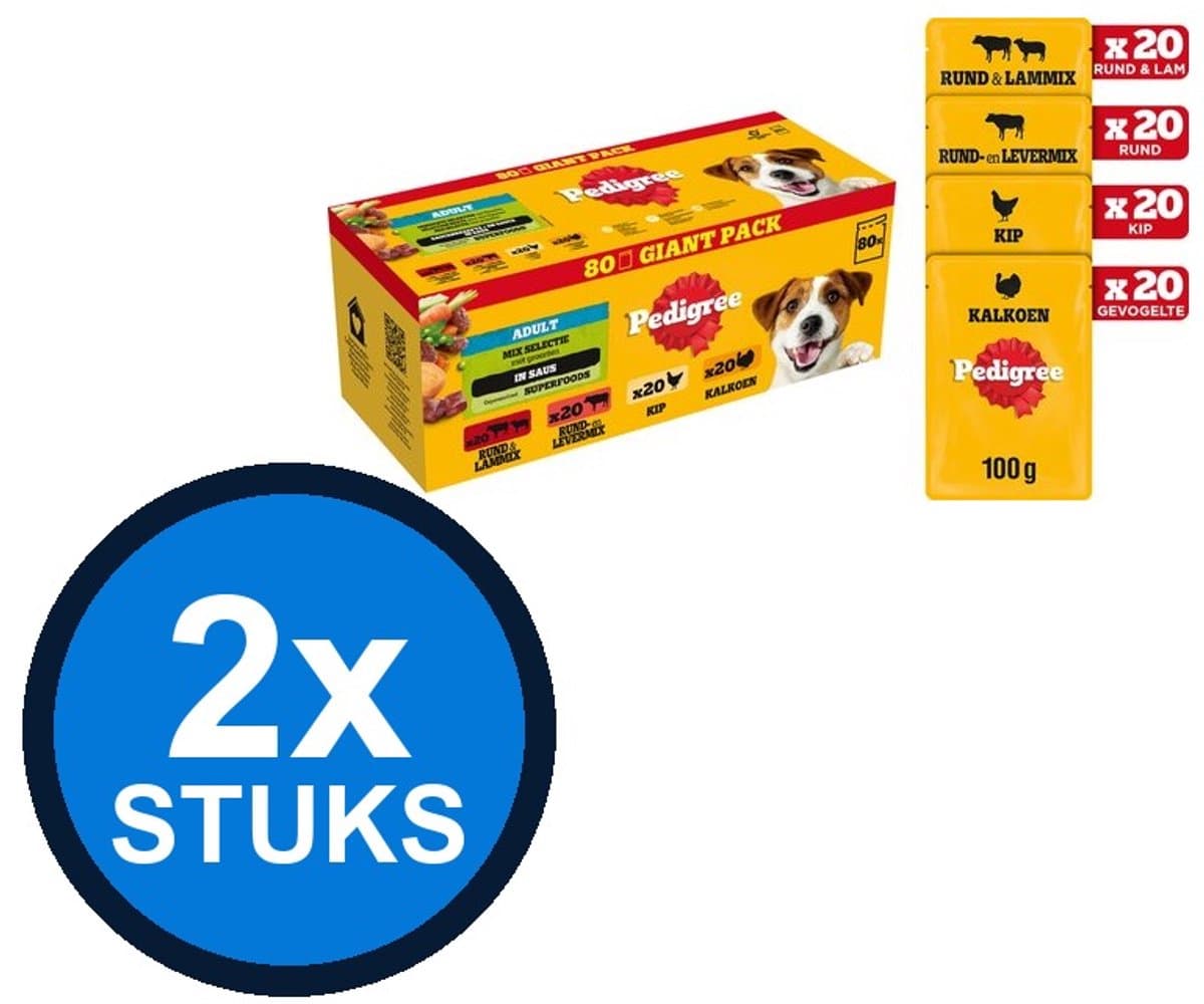 2x Pedigree - Pouch adult saus mix sel mp 80x100gr