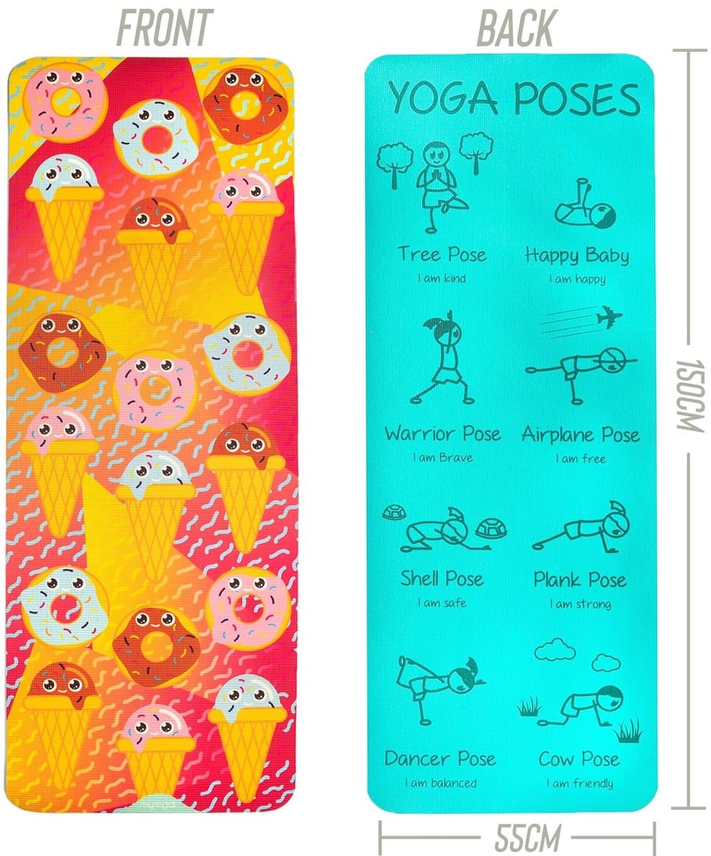 Yogamat voor Kinderen - Yoga houdingen - Yoga poses - Yoga voor Kinderen - Kinderyoga - Mindfulness voor Kinderen - IJsjes / Lollies - 6mm dikte