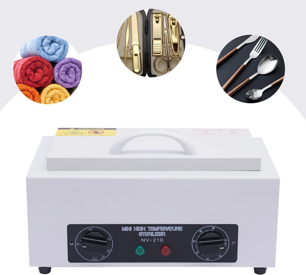 Aiverig® Hoogtemperatuur Sterilisator – Elektrische Desinfectiebak 300 W – Droogsterilisatie Metalen instrumenten & Handdoeken 50–220 °C & Timer 0–60 min – 2 L RVS Sterilisatiebox – Voor Salon, Nagelstudio, Tandarts & Keuken