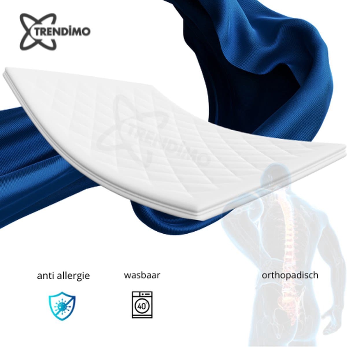 TRENDIMO Topdek Matras Topper Deluxe- Bamboe Hybrid Topper 12cm dik - 90x190 Topdekmatras Orthopedisch