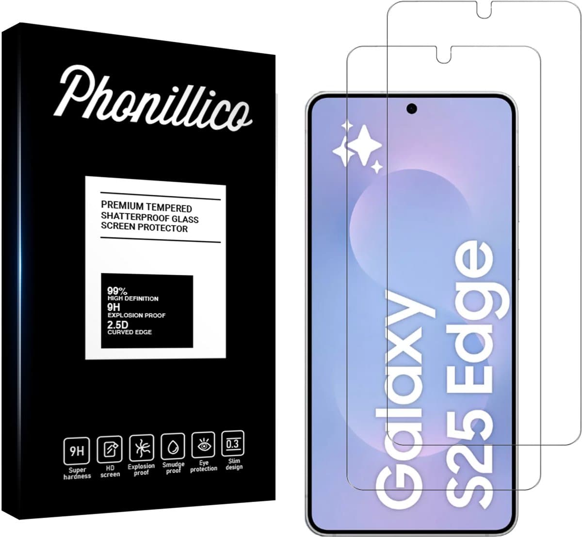 Screenprotector geschikt voor Samsung Galaxy S25 Edge - 2 stuks Beschermglas van glas Transparante glazen schermbeschermfolie