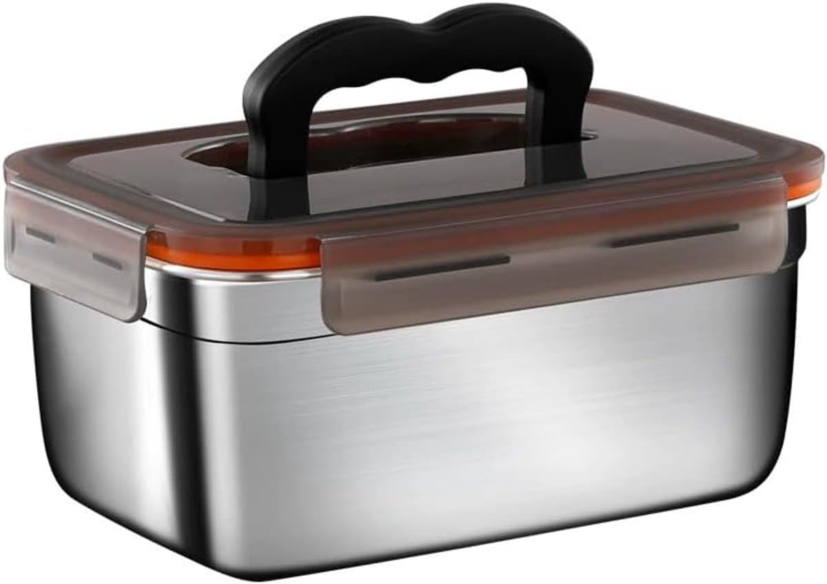 Lunchbox volwassenen-lunchbox kinderen-lunchbox rvs-304 Extra grote 3500 ml roestvrijstalen lunchbox met deksel en handvat - Afgesloten koelkast- en vriezerbewaardoos - Zilver - 25,7 * 14 * 12 cm
