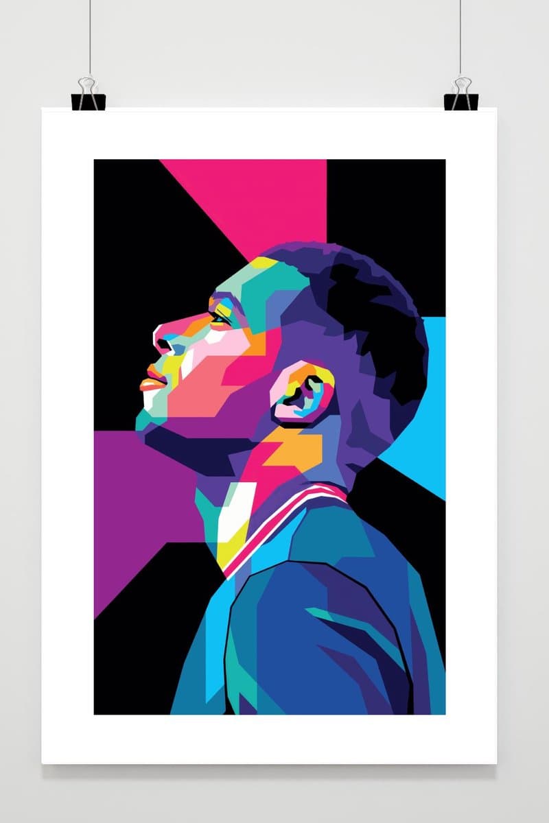 Voetbal Poster - Mbappé - Frankrijk - PSG - Paris Saint Germain - Kylian Mbappé - Abstract Portret - Champions League - Wanddecoratie - posters - formaat 30x40cm - BXS295 - Met kader - passe-partouts stijl