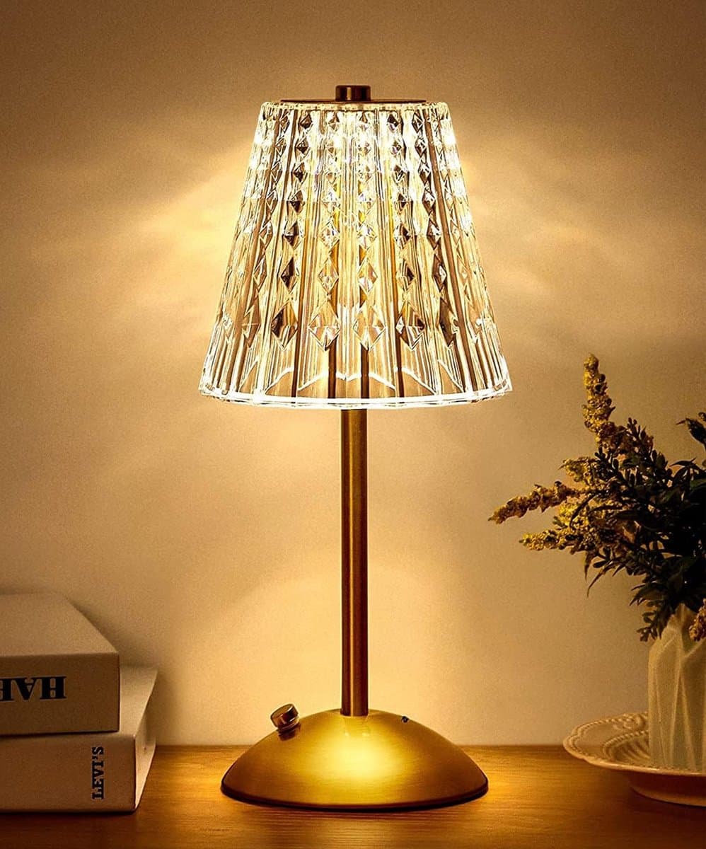 CHIWIN Dimbare LED Accu Tafellamp – Touch Nacht- & Bureaulamp met 3 Lichtkleuren & Kristaldesign – Draadloos voor Binnen/Buiten