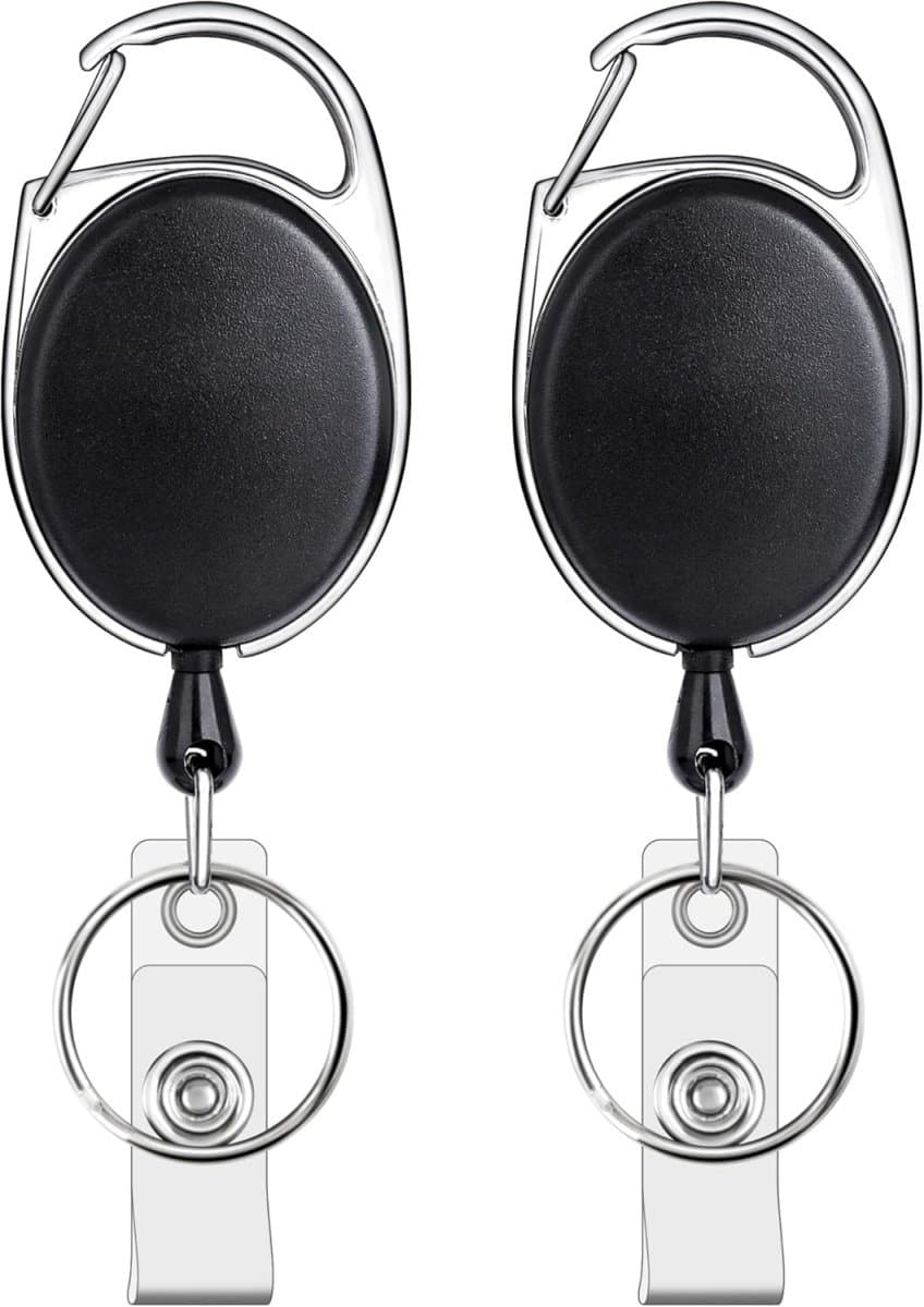 EXCITAT Intrekbare badgehaspel - Intrekbare sleutelhanger - Stevige ABS-behuizing - Met roestvrijstalen veerhaspel - Met nylon karabijnhaak en sleutelring - Geschikt voor ID-houder - Zwart - 2-pack - 70 cm