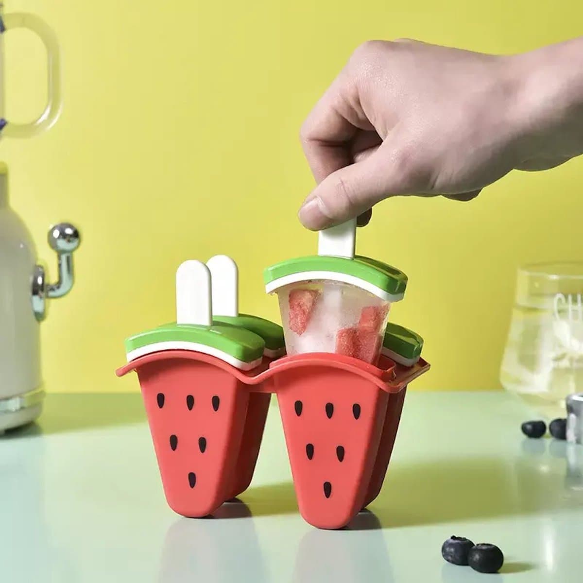 Without Lemon - IJslolly Vorm - IJsjes vorm voor 4 IJsjes - Fruitijs - Waterijs - Yogurtijs - DIY IJsjes - Gezond - Zomer - Duurzaam - 13x7x10CM - Watermeloen