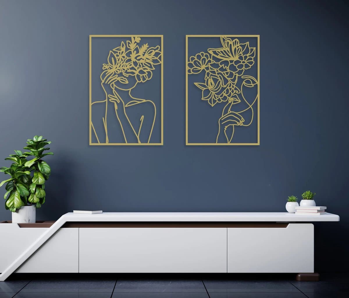 Metalen Wanddecoratie Vrouwelijk Lichaam – 3D Wandkunst – Zwart – 45 x 68 cm – Set van 2