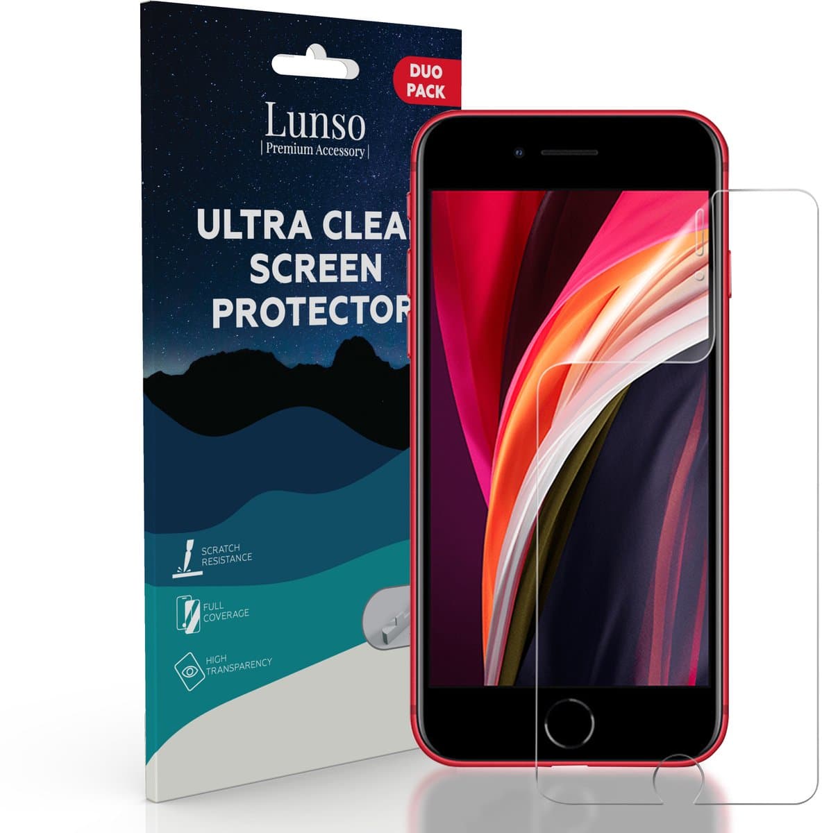 Lunso - Duo Pack (2 stuks) Beschermfolie - Full Cover Screen Protector - Geschikt voor iPhone 7 / 8 / Geschikt voor iPhone SE (2020)