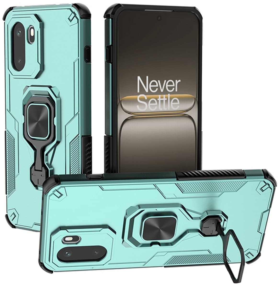 MobyDefend Hoesje - Geschikt voor OnePlus 15R - Dubbelgelaagde Pantsercase Met Standaard - Turquoise