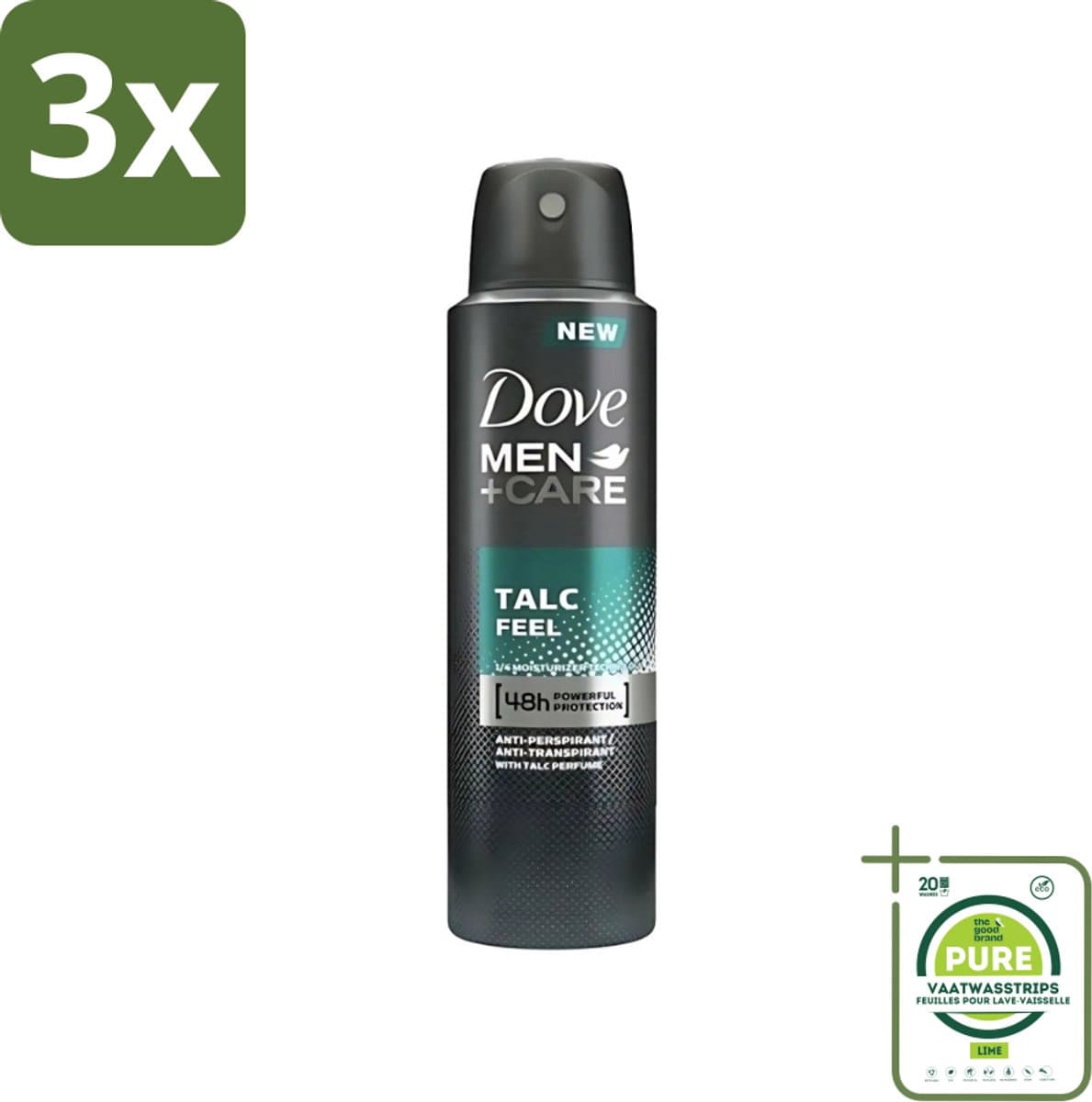 3 x Dove - Deodorant - Men Care Talc Feel - Zachte en verzorgende bescherming - 150 ml - Grootverpakking - Deodorant Spray - Mannen Deodorant - Dove Men+Care - Anti-transpirant - Poederachtig Gevoel