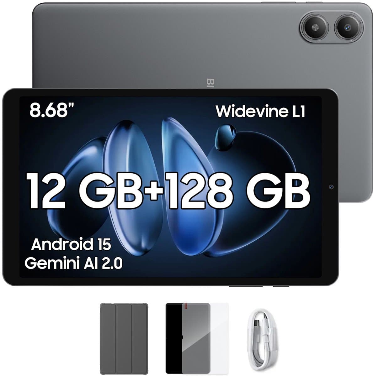 Blackview Tablet - LINK 2 Tablet - 12 GB RAM - 128 GB ROM - 1080P Full HD-video - 8.68 inch - MediaTek Hallo G100 - 5000 mAh - Android 15 - Octa Core - Zwart