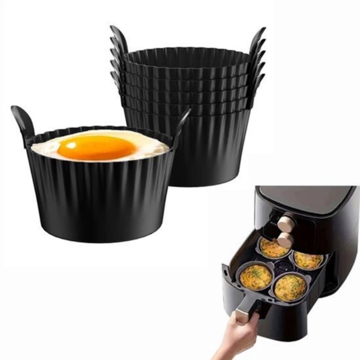 Daity 6 stuks - Airfryer accessoires - Airfryer eivorm - Airfryer siliconen bakje - BPA vrij - Geschikt voor alle airfryers - Zwart - 9*9*5.5cm