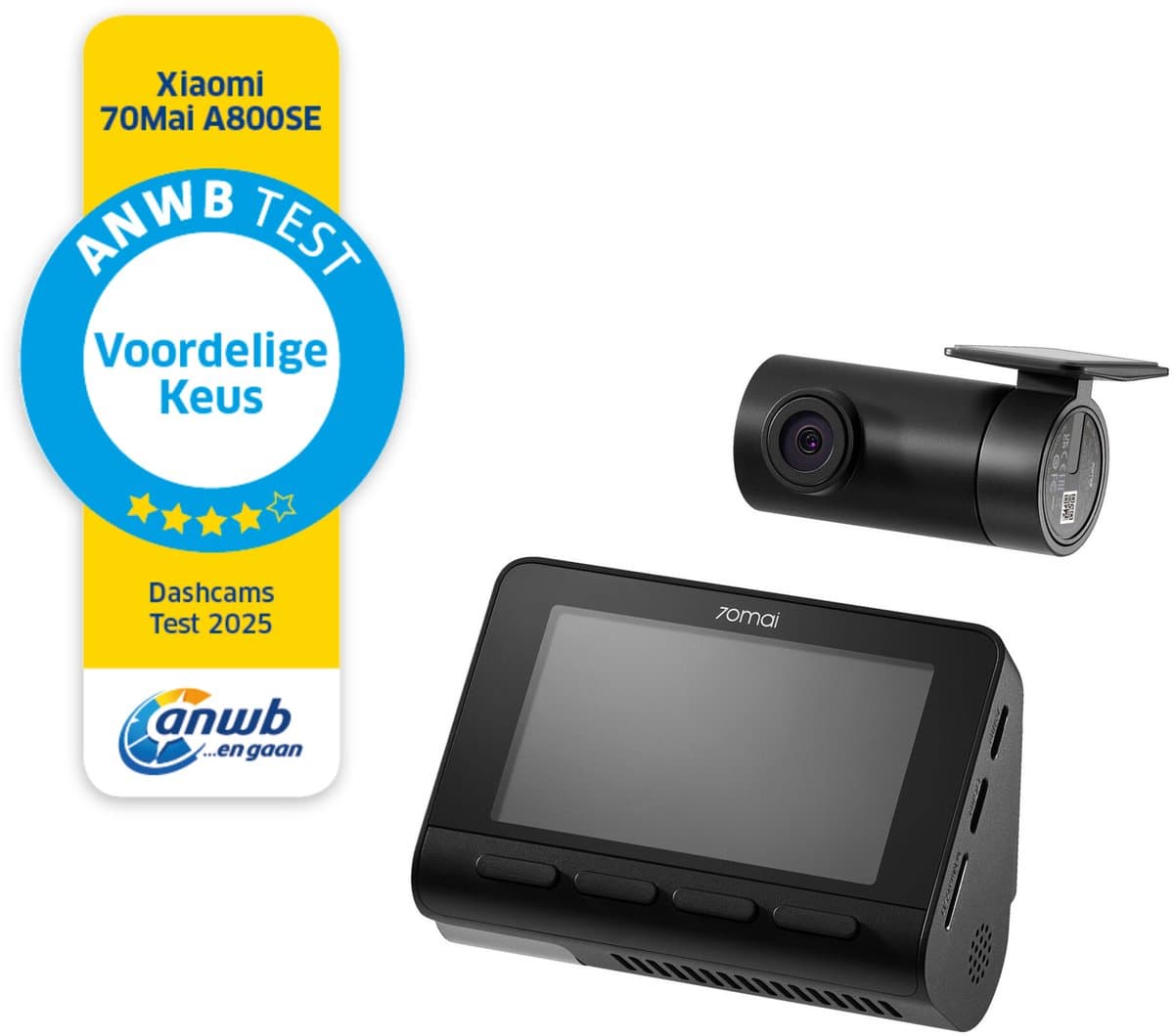 Xiaomi 70mai A800SE 4K Dashcam voor Auto - ANWB Voordelige Keus - Ultra HD Autocamera - GPS & ADAS - 24/7 Parkeermodus - WiFi Dashcam - Optionele Achtercamera - Dashcam voor auto voor en achter