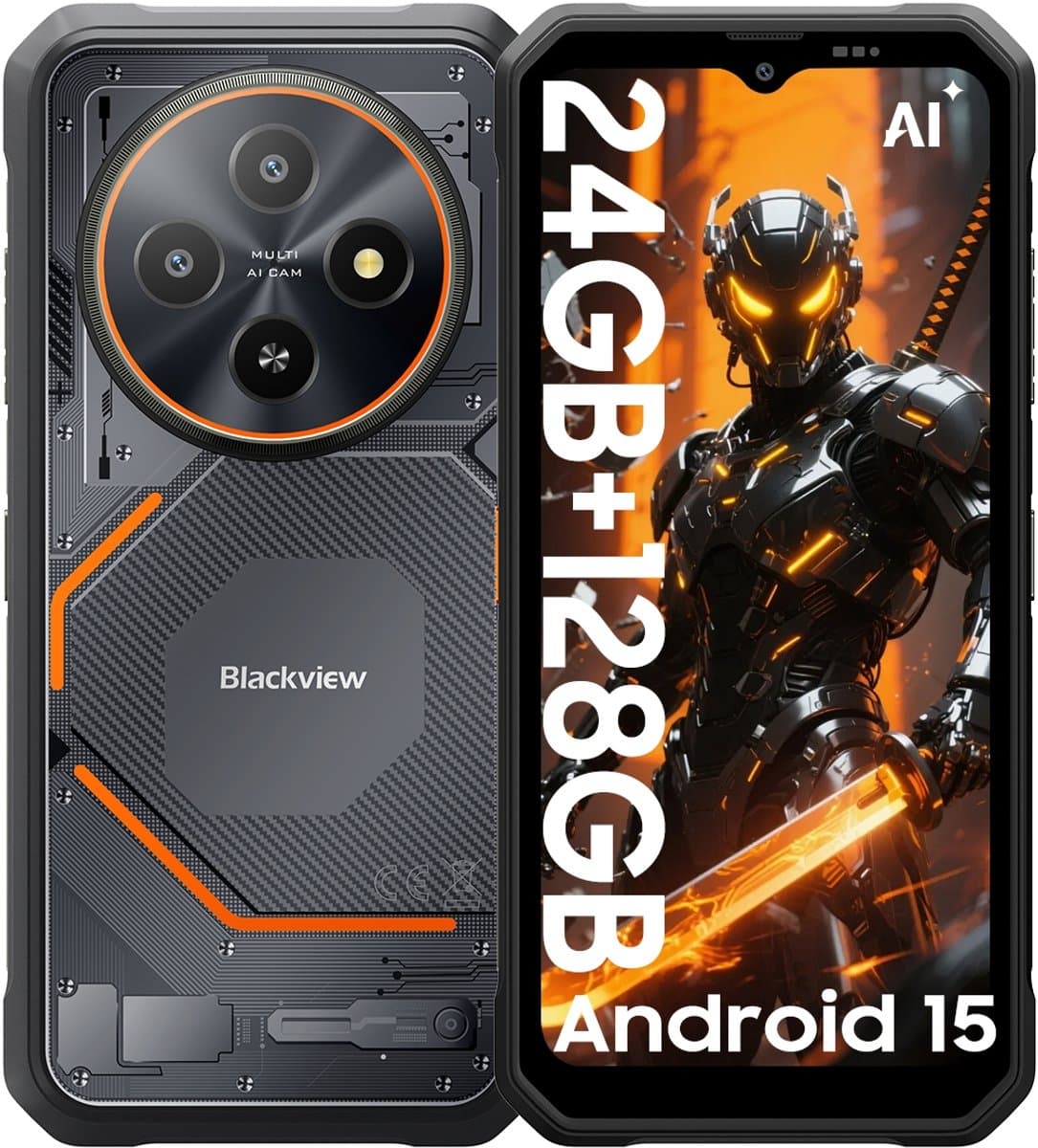 Blackview FORT 2 - AI Robuuste Smartphone - 24 GB RAM - 128 GB ROM - 6,56 inch MTK G81 - Robuuste telefoon - Android 15 - GPS IP69K OTG NFC Gemini AI - Zwart