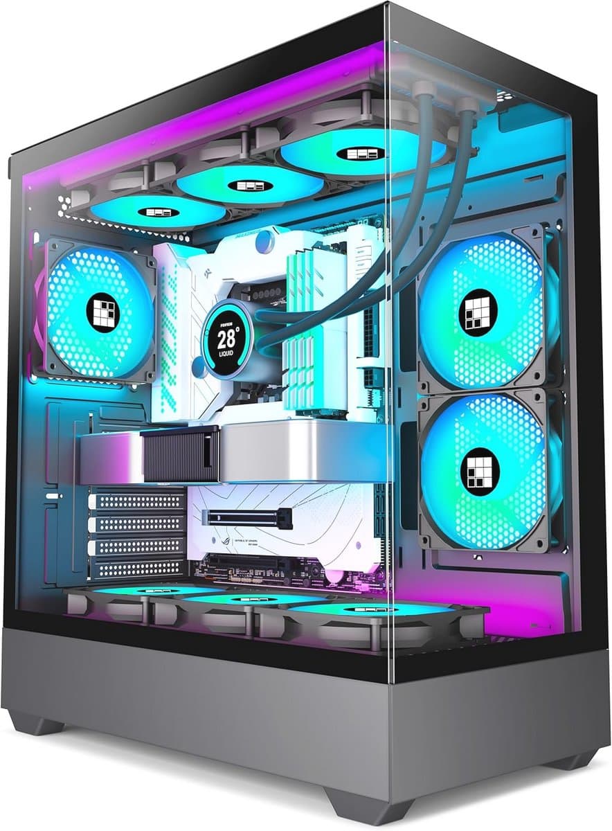 ATX Mid-Tower Gaming PC Behuizing met Geïnstalleerde PWM ARGB-ventilators en Panoramaglas