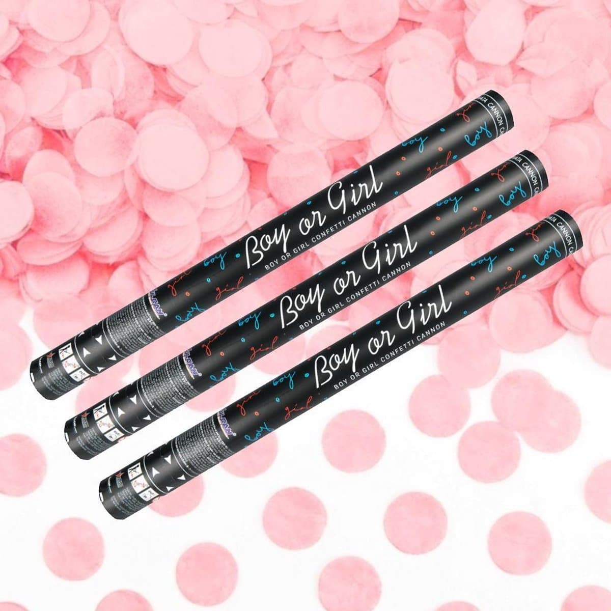 Gender Reveal - Confetti Cannon 60cm - It's a Girl - Set van 3 stuks