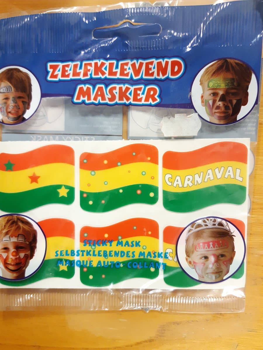 Zelfklevende Carnaval Gezichtsstickers Rood-Geel-Groen voor kinderen