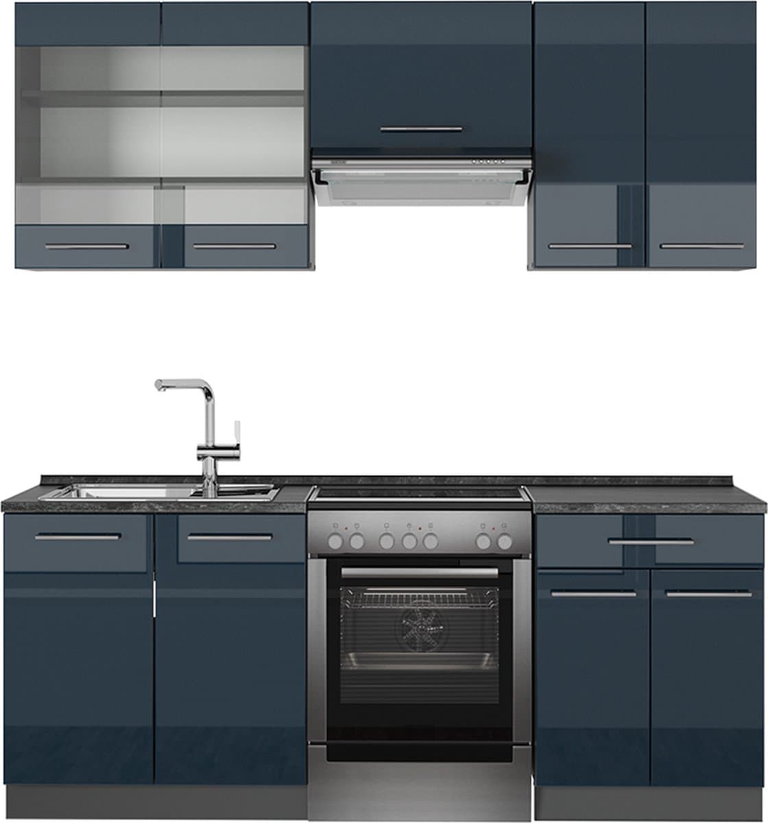 Vicco Fame-Line Keukenblokken – 200 cm zonder werkblad Donkerblauw hoogglans/antraciet