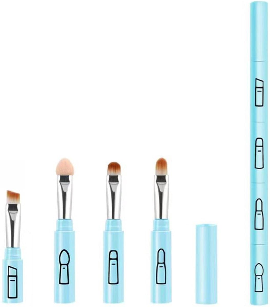 4-in-1 Make-up Kwast voor Oogschaduw – 4 Verschillende Kwasten voor Oogleden – Blauw – Oogmake-Up Kwast Set – Professionele Make-Up Kwasten – Oogschaduw, Blenden en Detailwerk