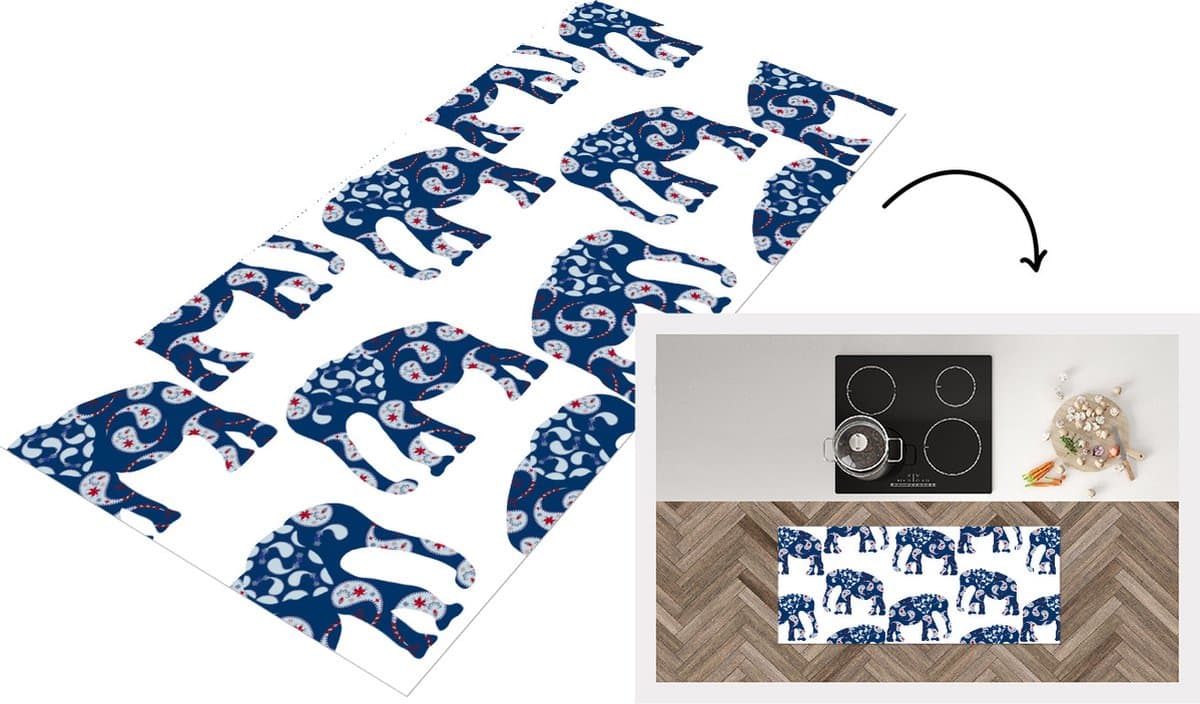Keukenloper - Loper keuken - Olifant - Dier - Patroon - 120x50 cm - Keukenloper vinyl