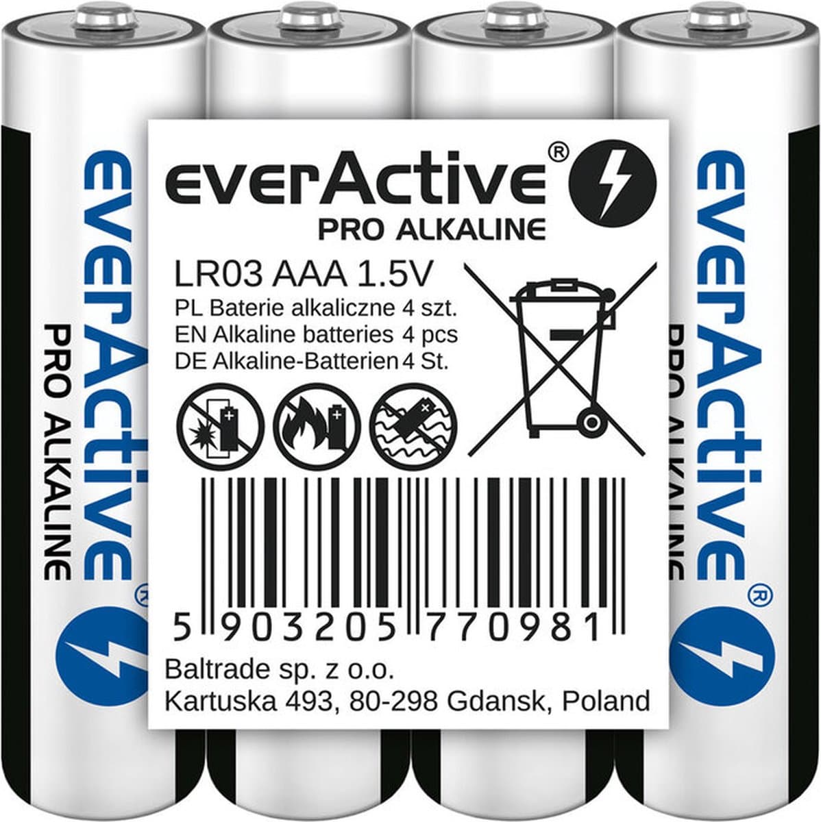 4 x everActive Pro LR03 / AAA alkalinebatterijen