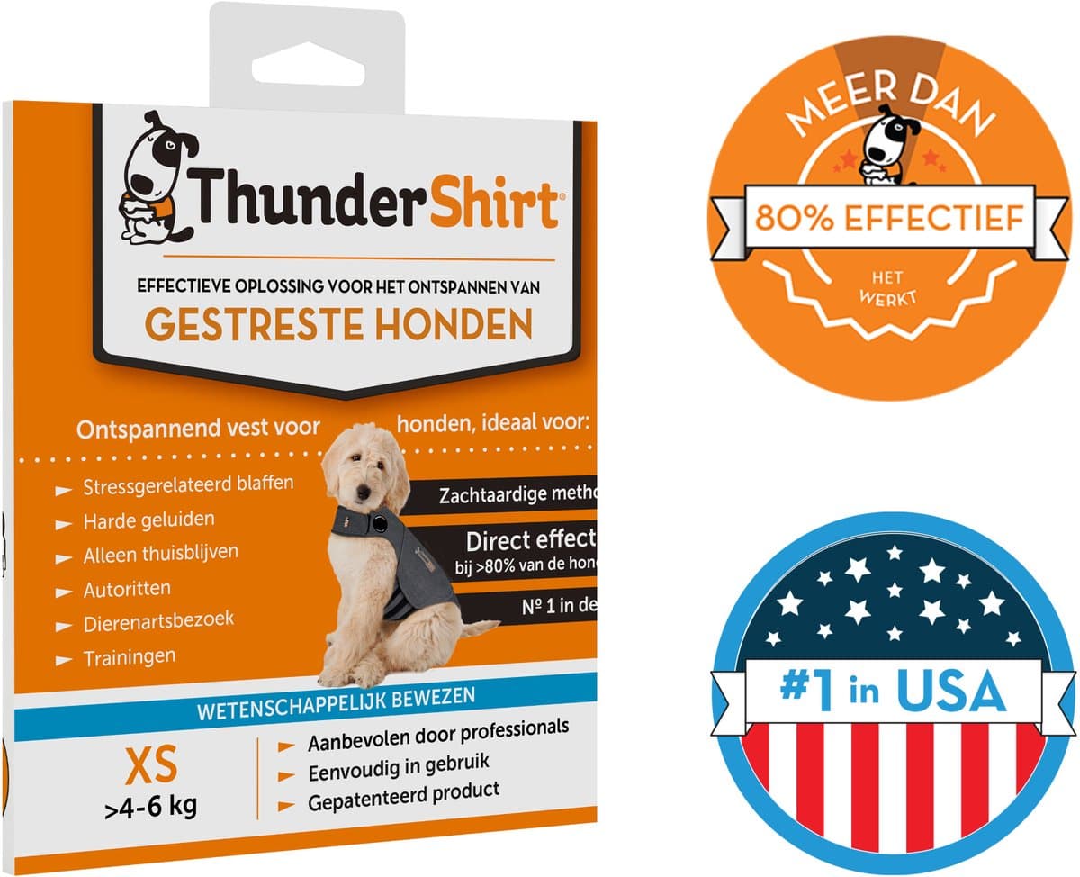 Thundershirt XS - Nº1 Ontspannend vest voor gestreste honden - Direct rustgevend - Eenvoudig in gebruik - Zachte methode