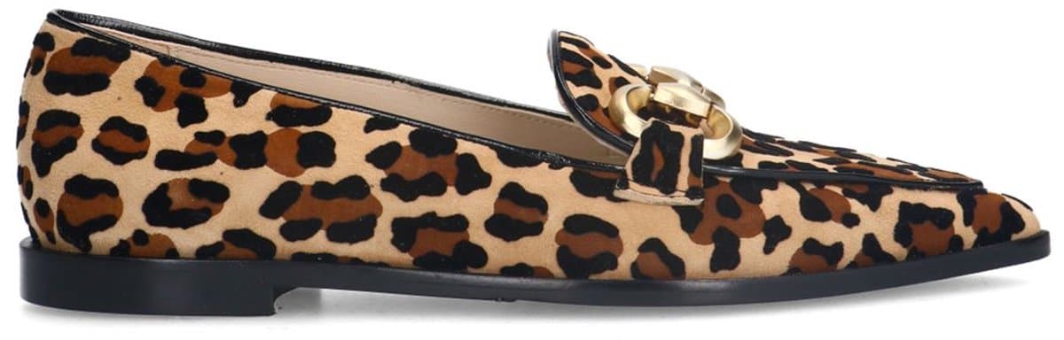 Manfield - Dames - Suède leopard loafers met chain - Maat 37
