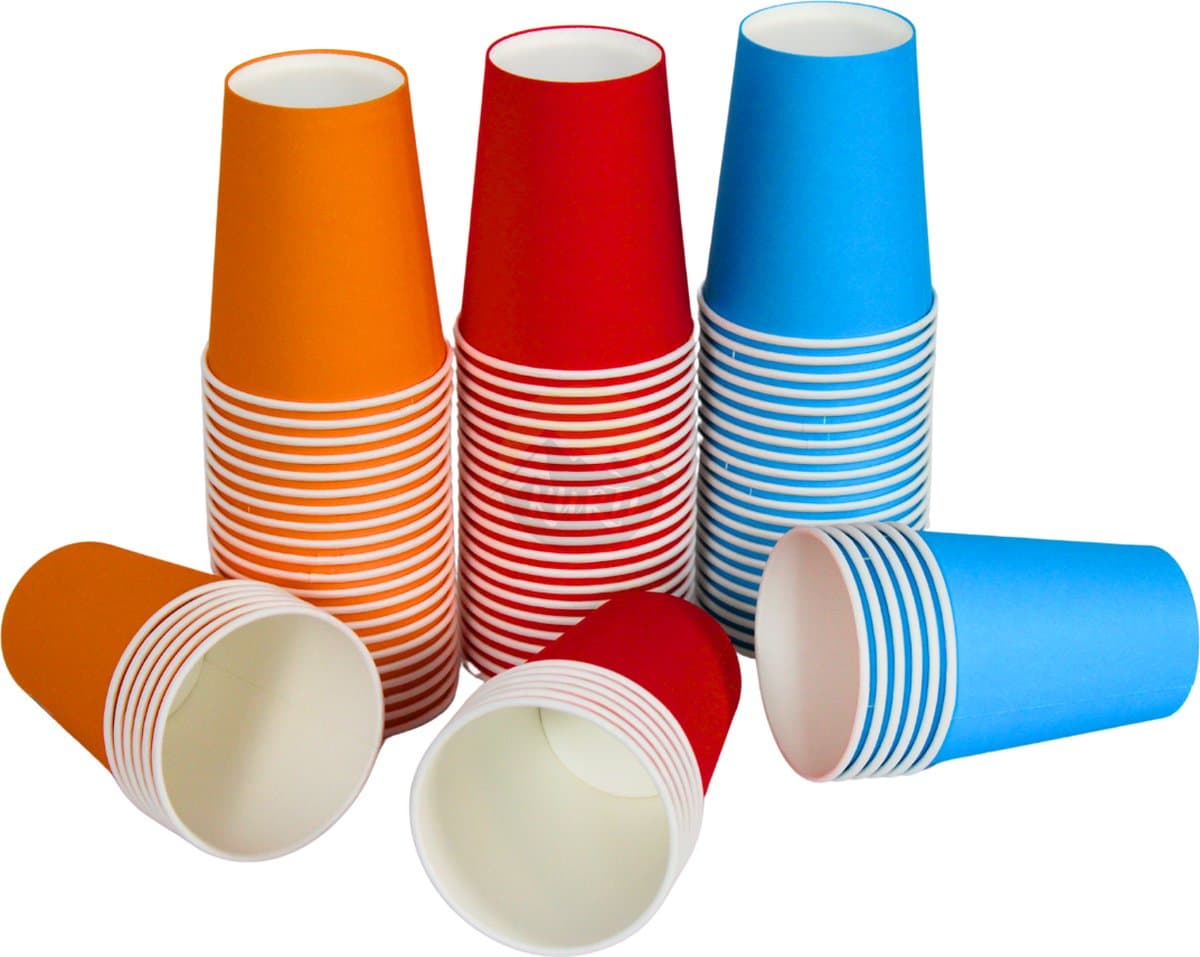 Drinkbeker, 50 stuks rood, 200ml/8oz, Ideaal voor Multifunctioneel gebruik, Koffiebeker, Party bekers, Wegwerp bekers, Kartonnen bekers, Papieren bekers, Drinkbeker kinderen, verjaardag, barbecue, feestjes
