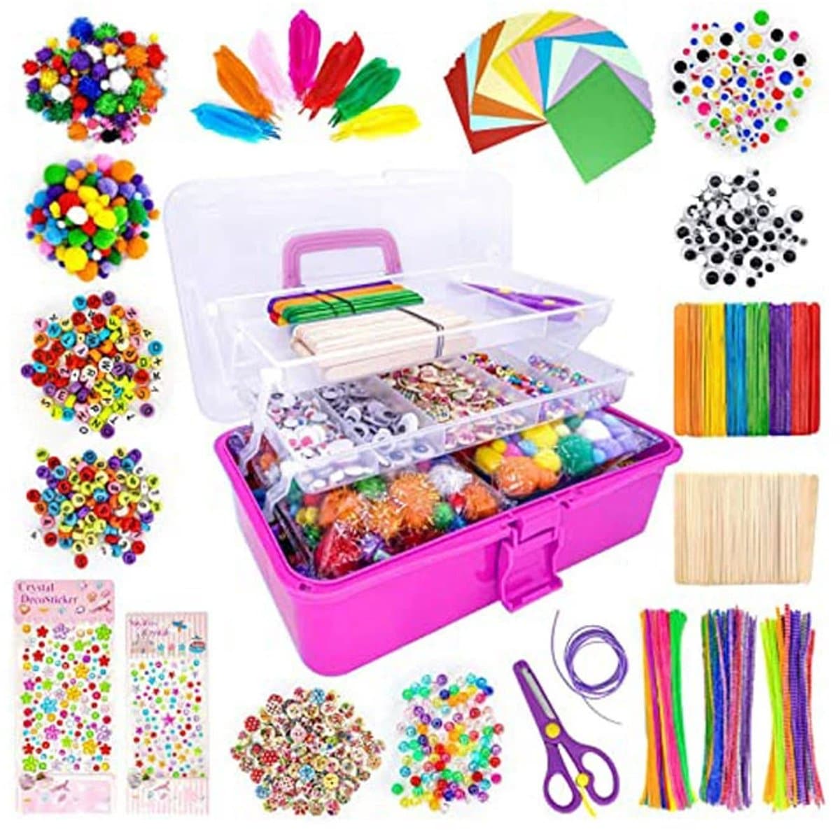 Knutseldoos Zelfmaakset-2000+PCS Creatief- Knutselpakket -Knutselwerk voor Kinderen-knutselaccessoires - Creatief Speelgoed - Knutselkoffer - Knutselset - Knutselbox - Knutselen Meisjes - Knutselen Jongens - Knutselen voor kinderen