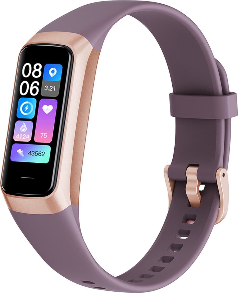 Kiraal Charge Fit - Stappenteller - Activity Tracker - Temperatuurmeter - Bloeddrukmeter - Hartslagmeter - Smartwatch - Horloge - Heren - Dames - Nederlandse Handleiding - Lila Paars