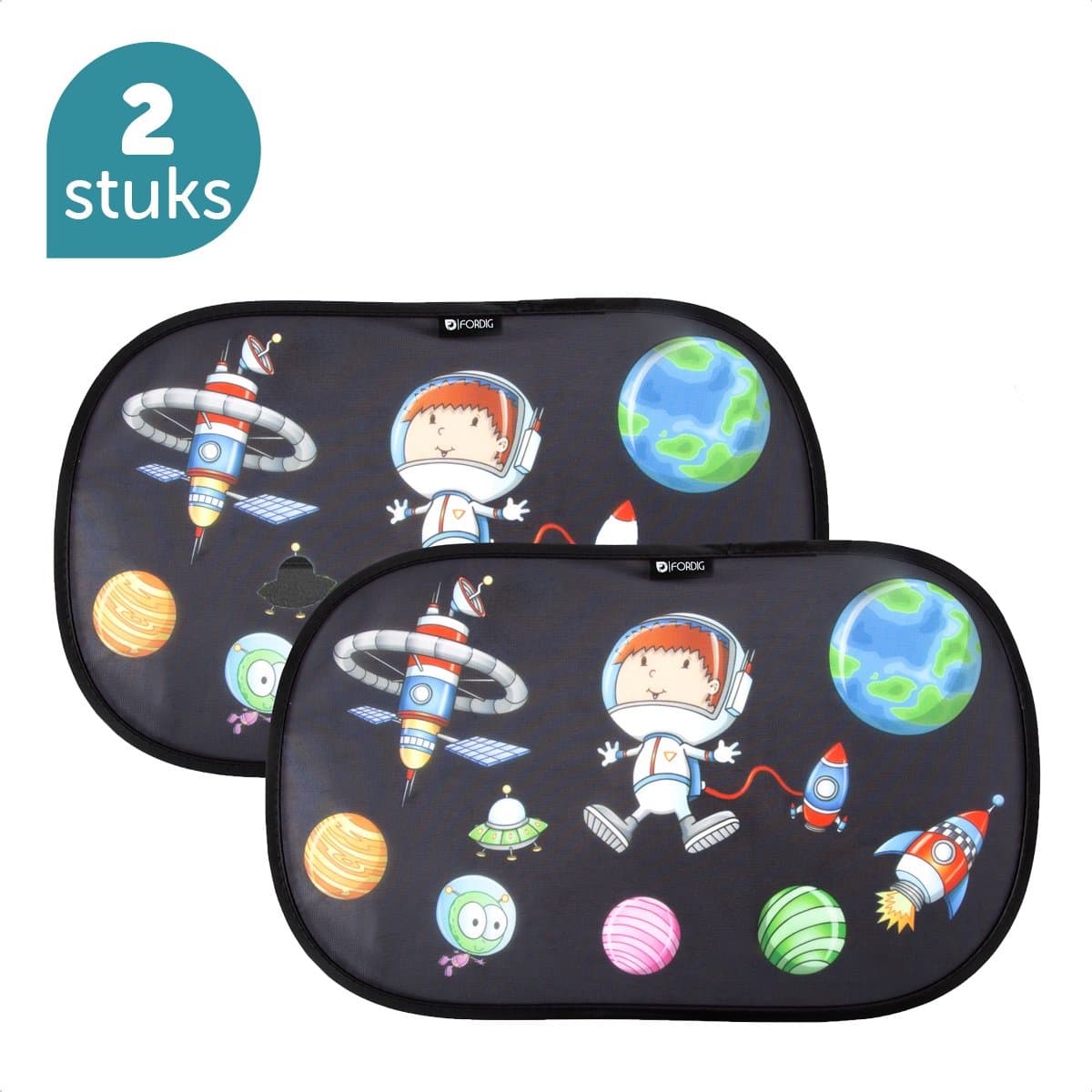 ForDig Zonnescherm Auto Astronaut (2 Stuks) - Extra Donker - Zonwering UV Protectie voor Auto Zijruit – Zonwering Auto – Zonder zuignappen – 80 GSM – 51 x 31 CM
