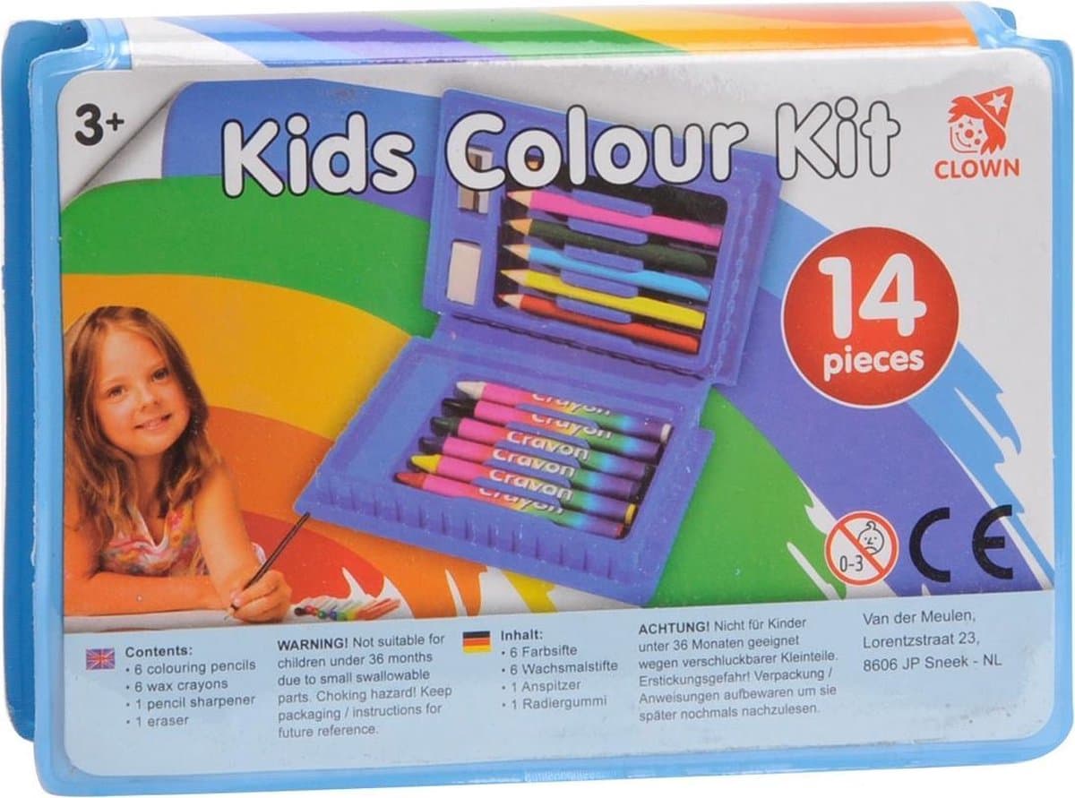 Clown Kinder Kleurkoffer - 14-delig