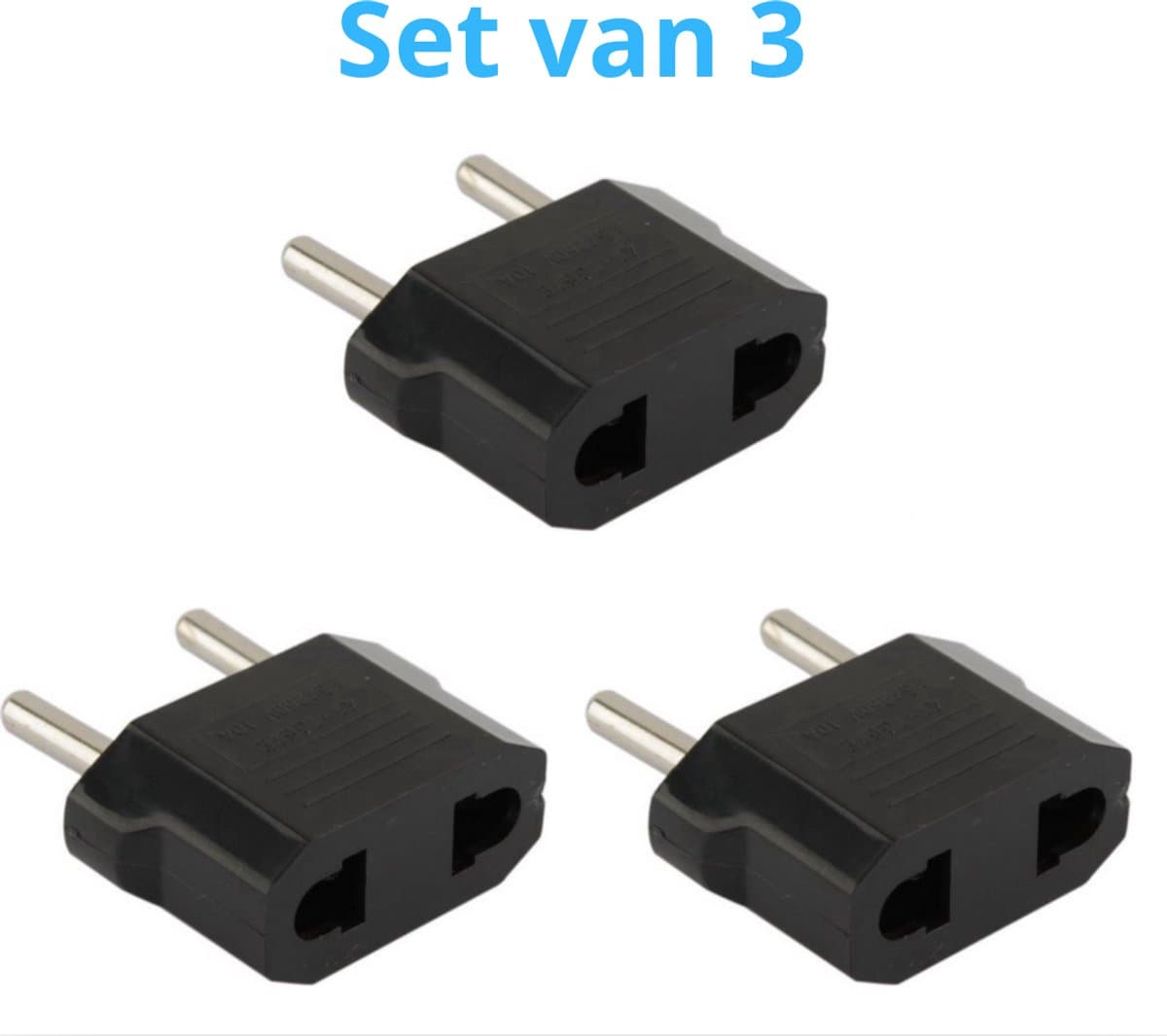 Set van 3 US naar EU adapter - Reis Converter - Zwart