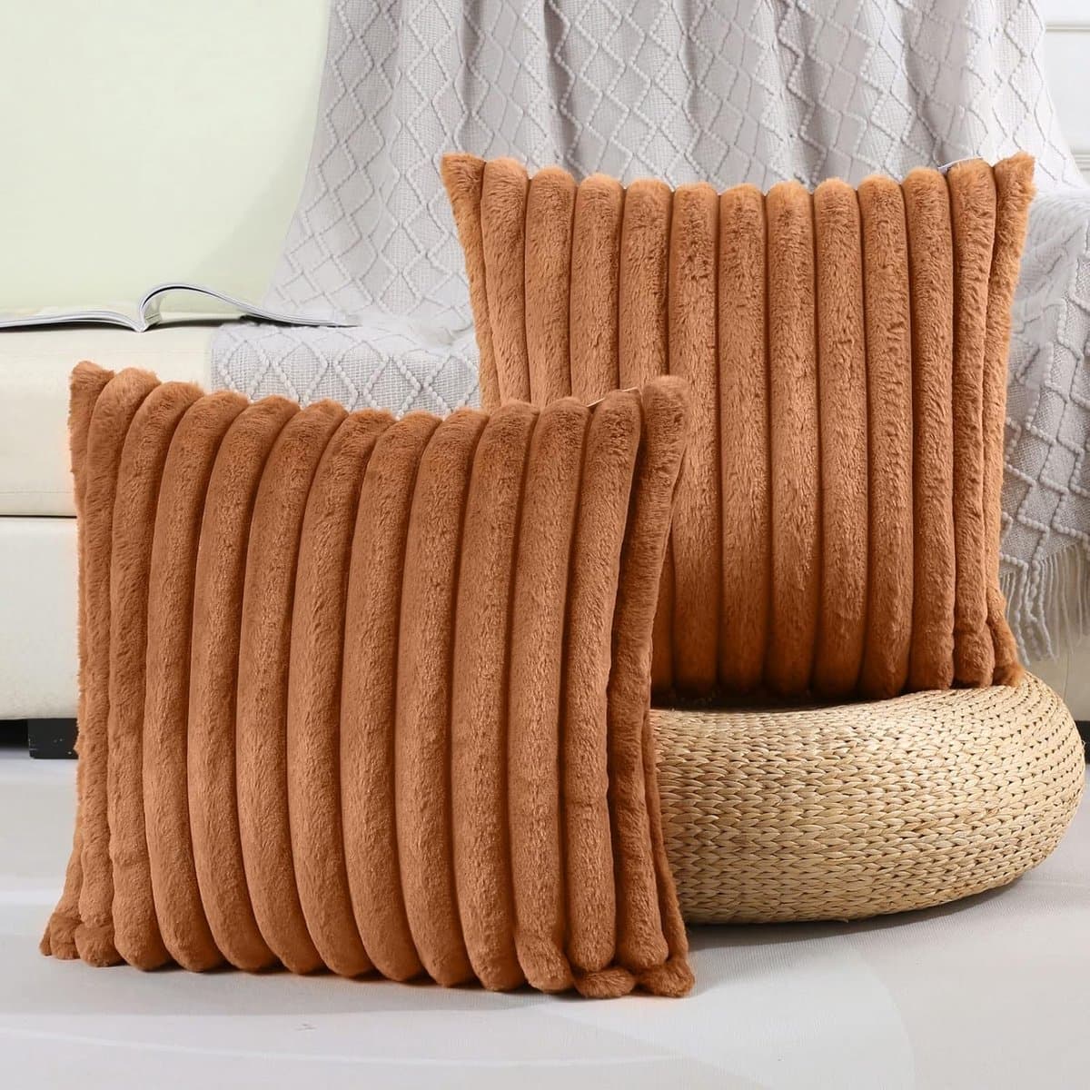 HAUSS SPOLE - Fluwelen Kussensloop- Koffiebruin - Kussenslopen 50 X 50 Cm - Set Van 2 - Kussenhoes - Kussenhoezen - Sierkussens - Pluche Stof