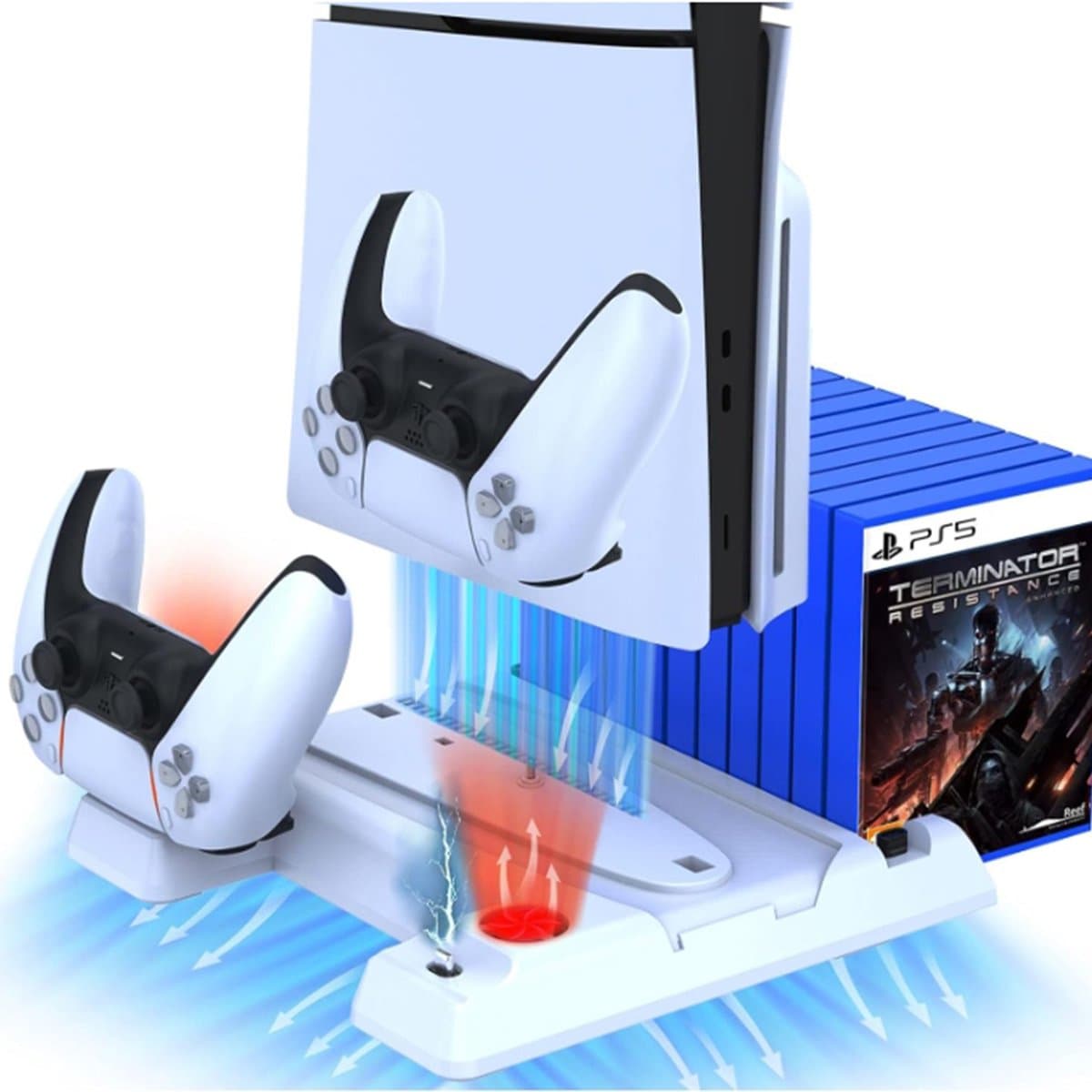 NAXSIR PS5 Controller Oplaadstation - Dubbele Snellader voor PS5 & PS5 Slim - Officieel Compatibel met DualSense -Koelventilator & Game Opslag