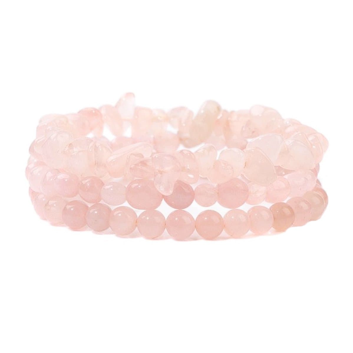 Marama - armbanden set Rozenkwarts - set van 3 - elastische armbanden - 17-20 cm - edelsteen -damesarmband - roze