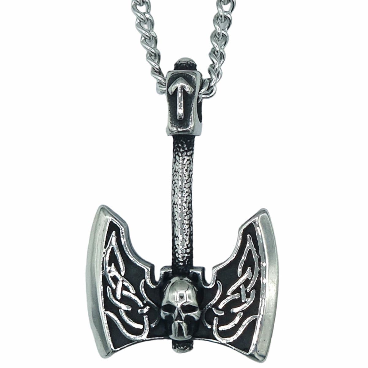 Viking Ketting – Bijl Met Doodshoofd – Edelstaal - L 60 cm, B 4 mm - Hanger 3.3 x 2.5 cm