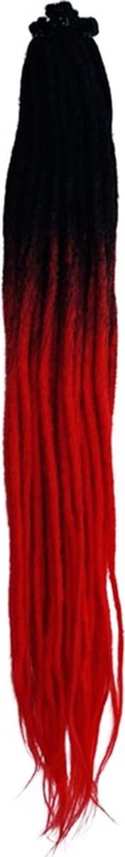 Dreadlocks SE ombre zwart/rood 10 stuks- Gehaakte dreadlocks - Dreadlocks single ended - Dreadlock extensions - Hair extensions - Dreadlock beads – Synthetisch haar