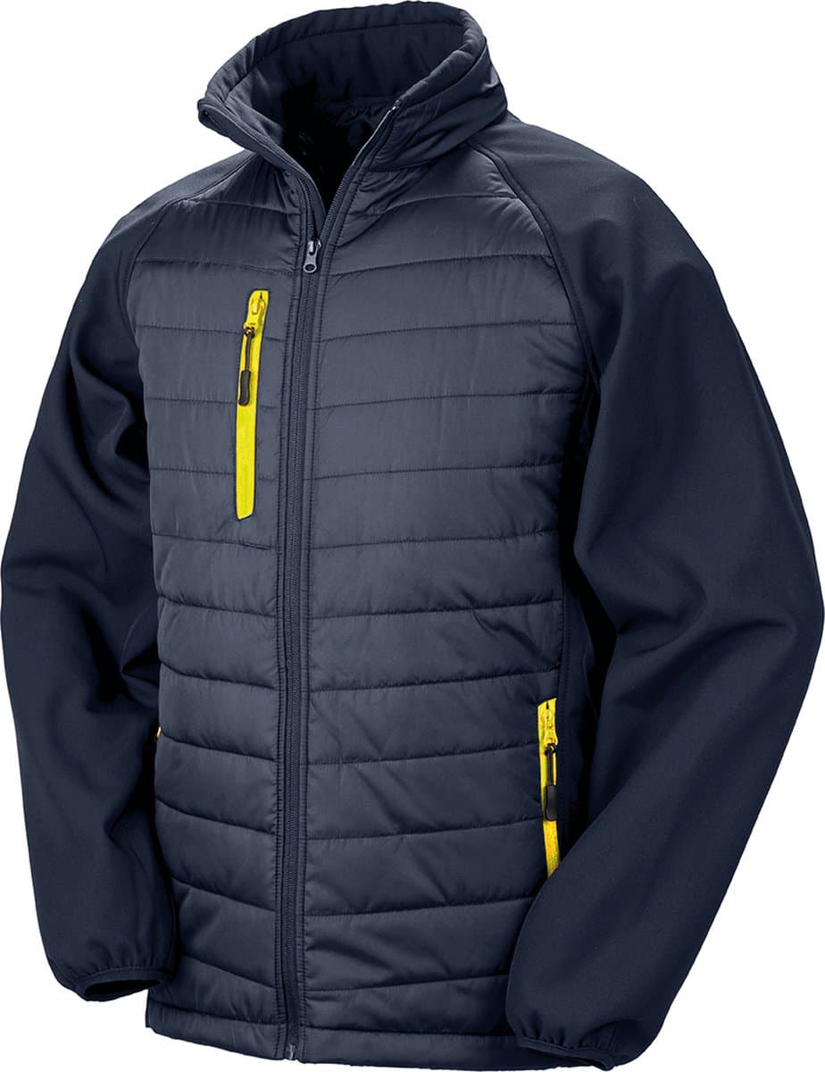 Black Compass gewatteerde softshelljas heren 'Result' Navy/Yellow - 3XL