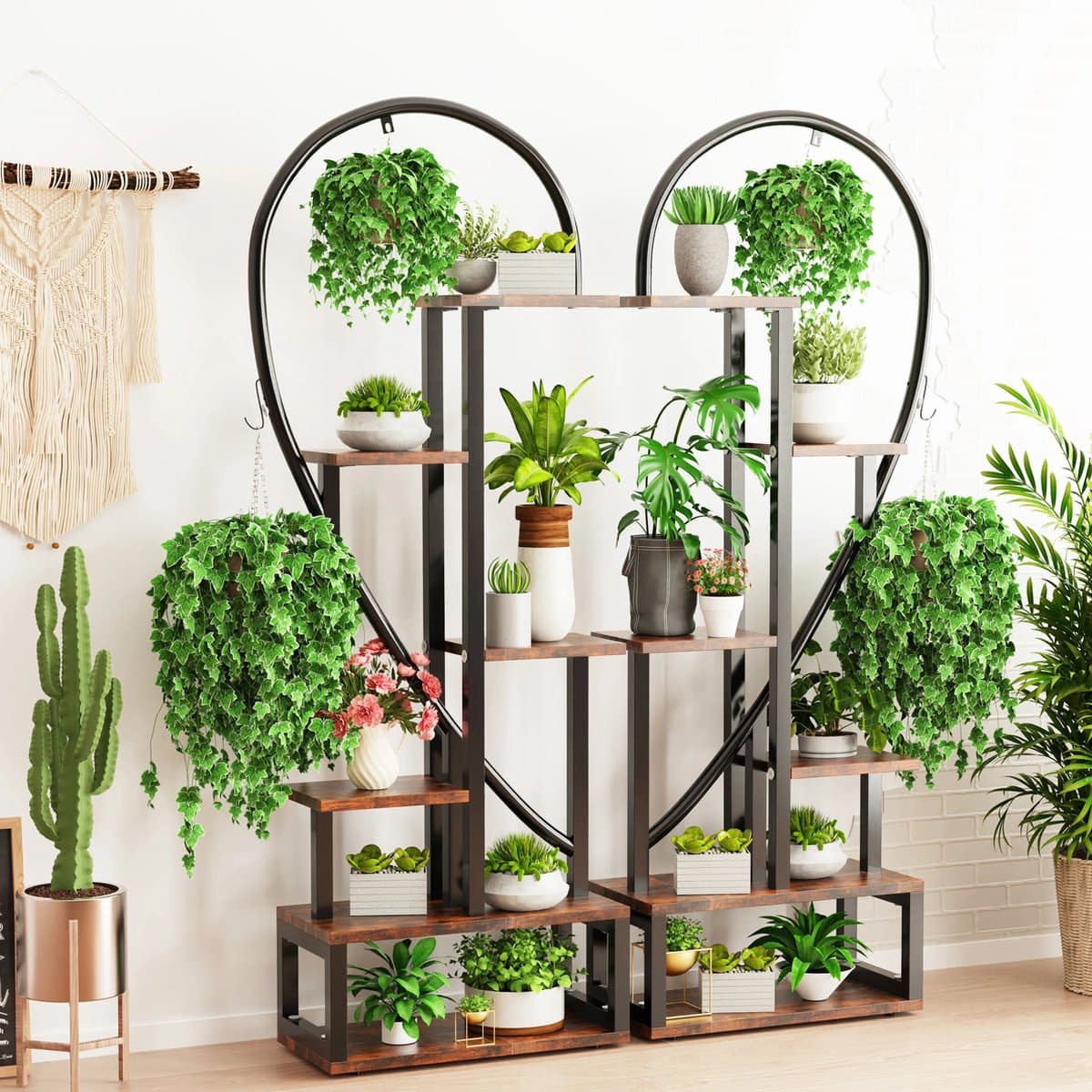 Mygroot - Plantenrek - Vakkenkast - Hart - Binnen en Buiten - Set-van-2 - 112x28x165 cm - Tuin - Huiskamer - Woonkamer - Kast - Dressoir